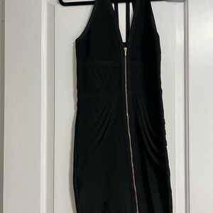 bebe Black Backless Dress with Gold Zipper
